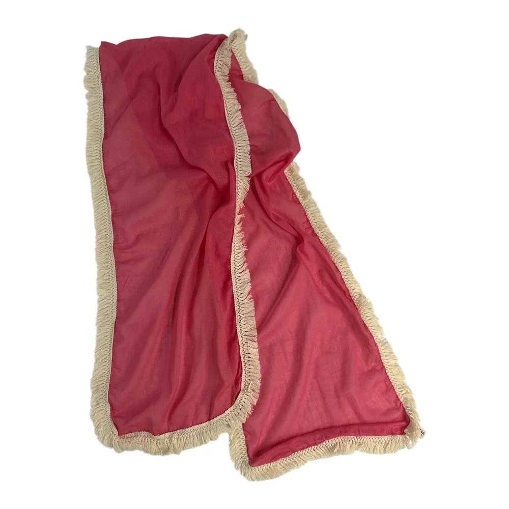 Natural Life Cotton Gauze Wrap Scarf Raspberry Fringe Boho Coquette